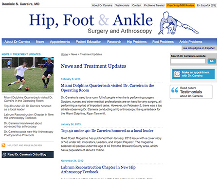 Hip Foot Ankle website – news and treatments page