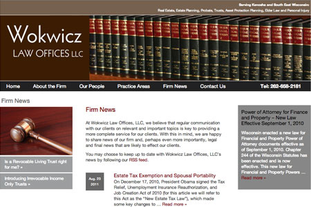 Wokwicz Law Offices website: Firm News page