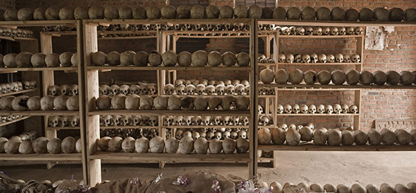 Skulls of victims of the Rwandan genocide