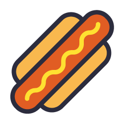 An illustrated hot dog with mustard