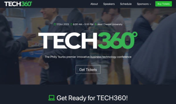 A screenshot of the top of the home page of the TECH360 website