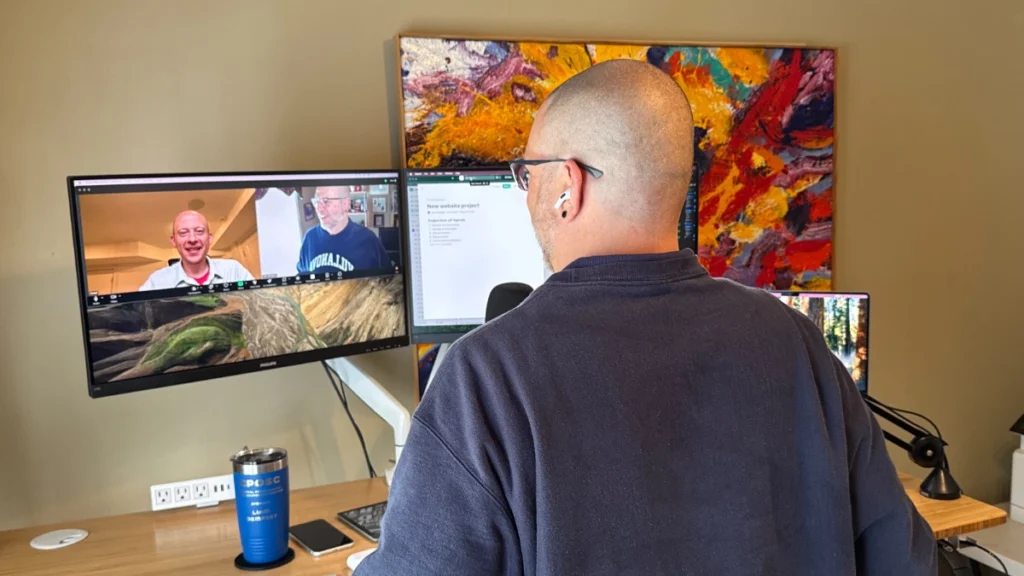 Liam Dempsey meeting a client on Zoom.